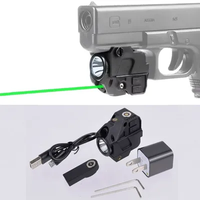 Tactical Compact Pistol LED Flashlight Green / Red Laser Sight Combo Gun Light Weapon Scout Light For 1911 Glock 17 19 Handgun