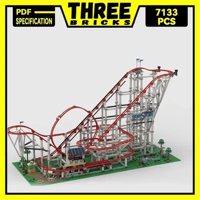Moc Bausteine Straßenbild Modell Große Achterbahn X3 Technische Ziegel DIY Montage Berühmte Spielzeug Für Kinder Urlaub Geschenke Image