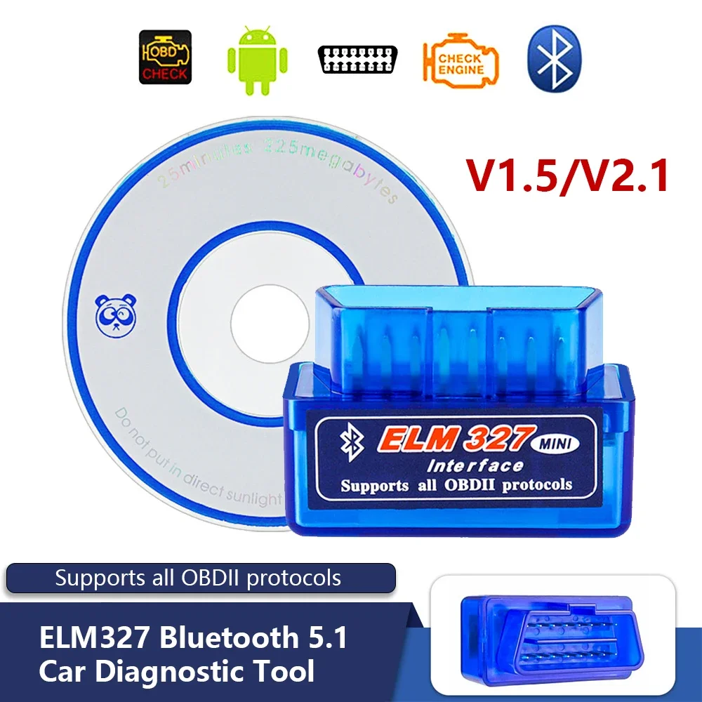 Neue Bluetooth 5,1 ELM 327 V 2,1 Auto OBD2 Scanner Auto Diagnose Werkzeug Code Reader Tool Super MINI ELM 327 V 1,5 Für Android Image