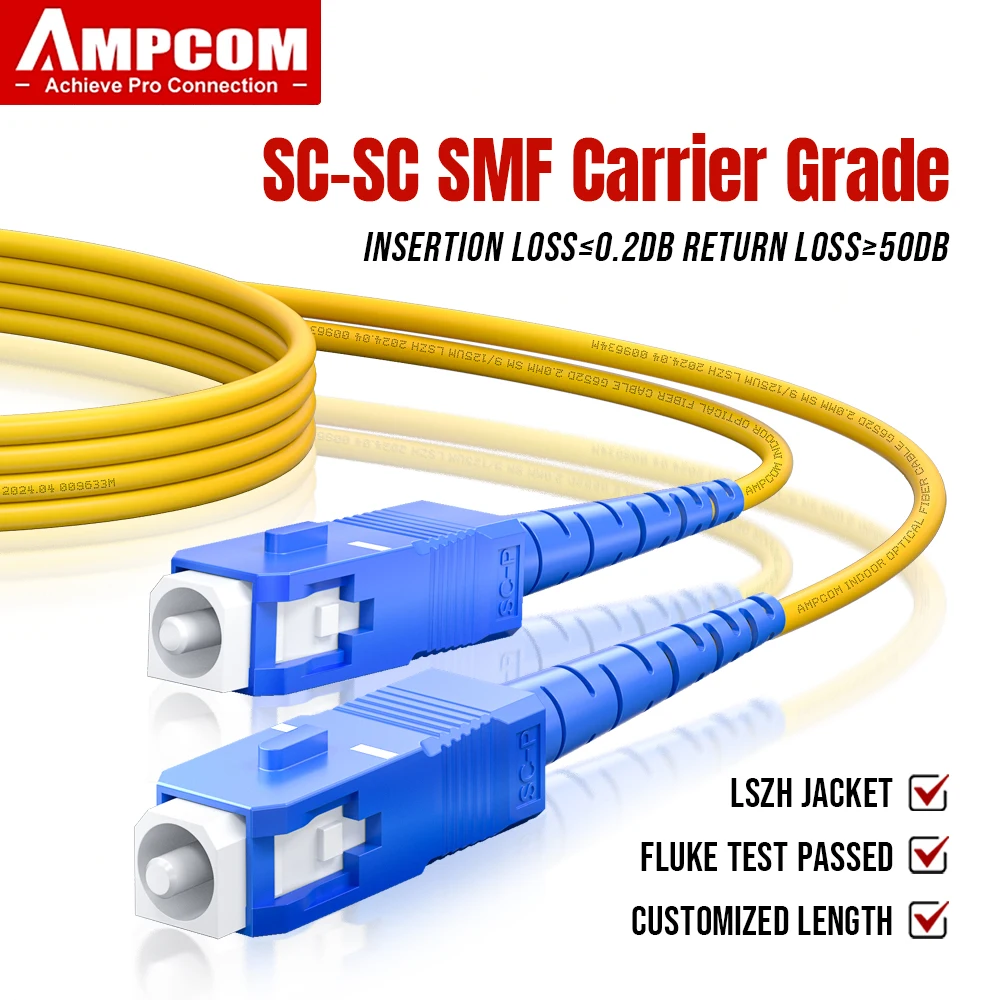 AMPCOM SC auf SC UPC Glasfaser-Patchkabel Singlemode Simplex SMF 9/125 μm OFNR LZSH Bend Insensitive Optical Fiber Jumper Image