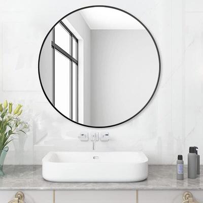 Runder Badezimmerspiegel ohne Beleuchtung Schwarz 60 cm Wandspiegel mit schwarzem Kunststoffrahmen Image