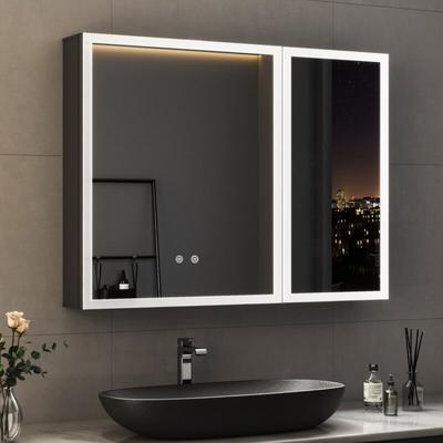 Led Spiegelschrank mit Beleuchtung 80x60cm Badezimmerschrank, Bad Metall Badschrank Spiegel Image