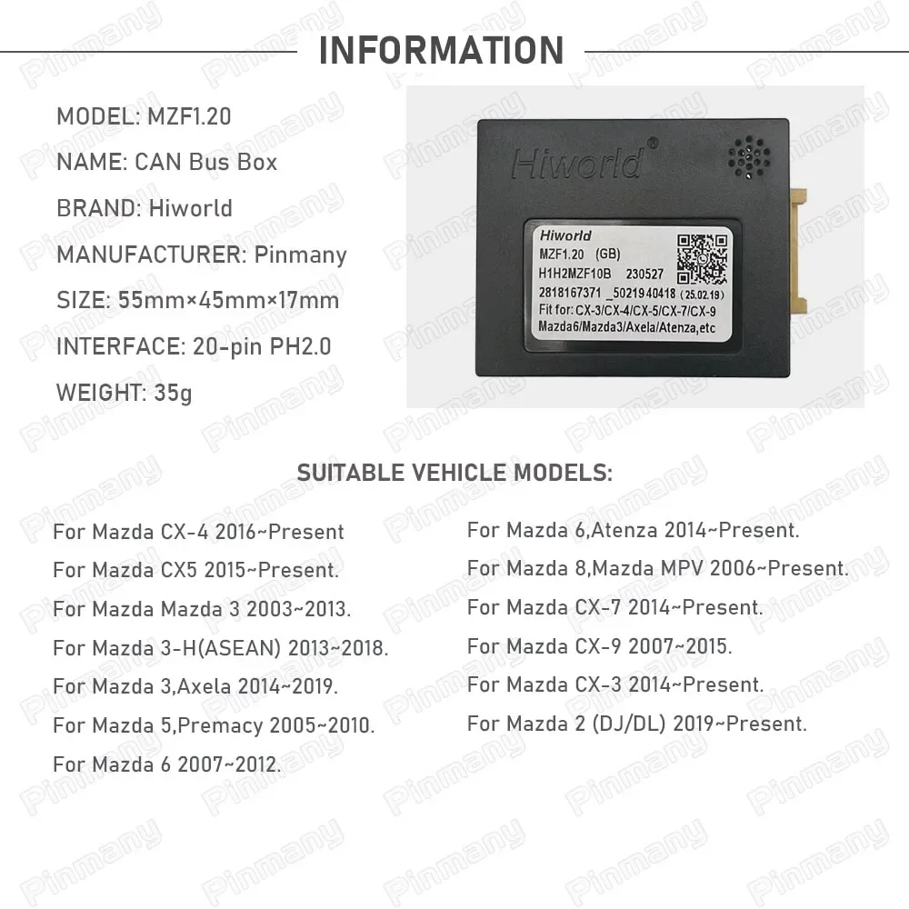 Autoradio CAN Bus Adapter Android Radio CANBus Hiworld MZF1 für Mazda 2 3 5 6 8 CX-3 CX-4 CX5 CX-7 CX-9 Axela Premacy Atenza Image