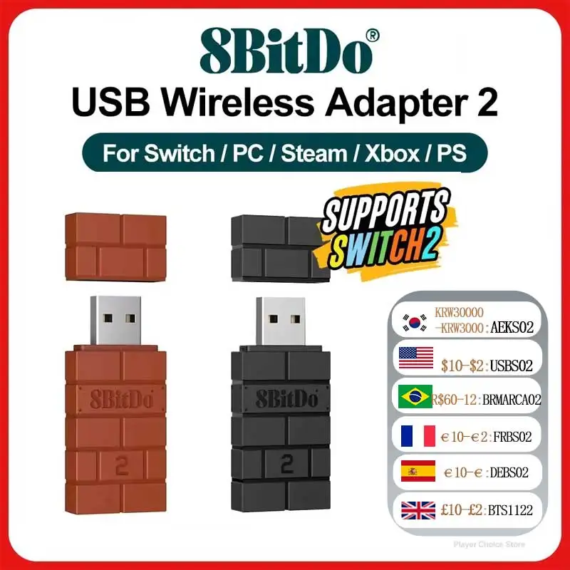 8 BitDo USB-Wireless-Bluetooth-Adapter 2 für Nintendo Switch 2 PS3 PS5 Xbox JoyCon RR2 R-Empfänger für PC Windows Mac Raspberry Pi Image