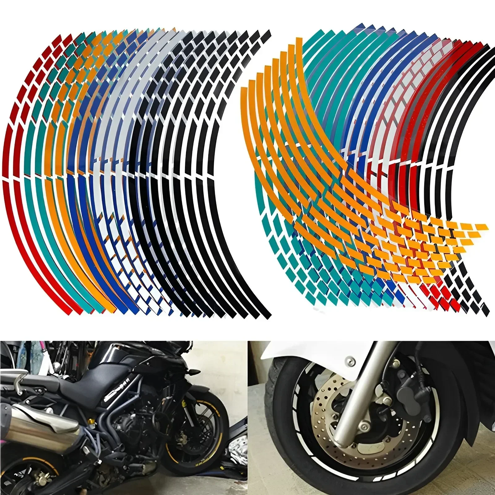 16Pcs Motorrad Auto Reifen Aufkleber Trim Streifen Universal Reflektierende Fahrrad Rad Aufkleber Wasserdichte Motorrad Felge Band 17 "18" Image
