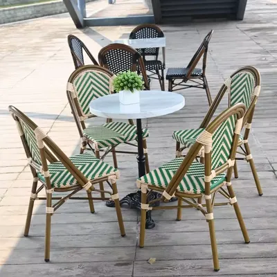 Französische Bistro-Gartenmöbel, Rattan-Stühle, Korbgeflecht, Kaffee, Restaurant, Garten, Aluminium, Esstisch, Stuhl-Set