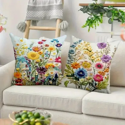 Natürliche Landschaft Wildblumen Kissenbezüge Reißverschluss Kissen Fall Quadratische Dekorative Image