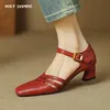 Echtes Leder Sandalen Frauen Karree Blockabsatz Frauen Schuhe 2025, Neue Sommer Schuhe für Frauen