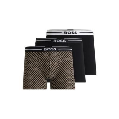 Boxer BOSS "BoxerBr 3P Bol", Herren, Gr. L (52), schwarz (schwarz, beige), Single Jersey, Obermaterial: 95% Baumwolle, 5% Elasthan, unifarben, gemustert, körpernah, Unterhosen, mit BOSS Schriftzug Image