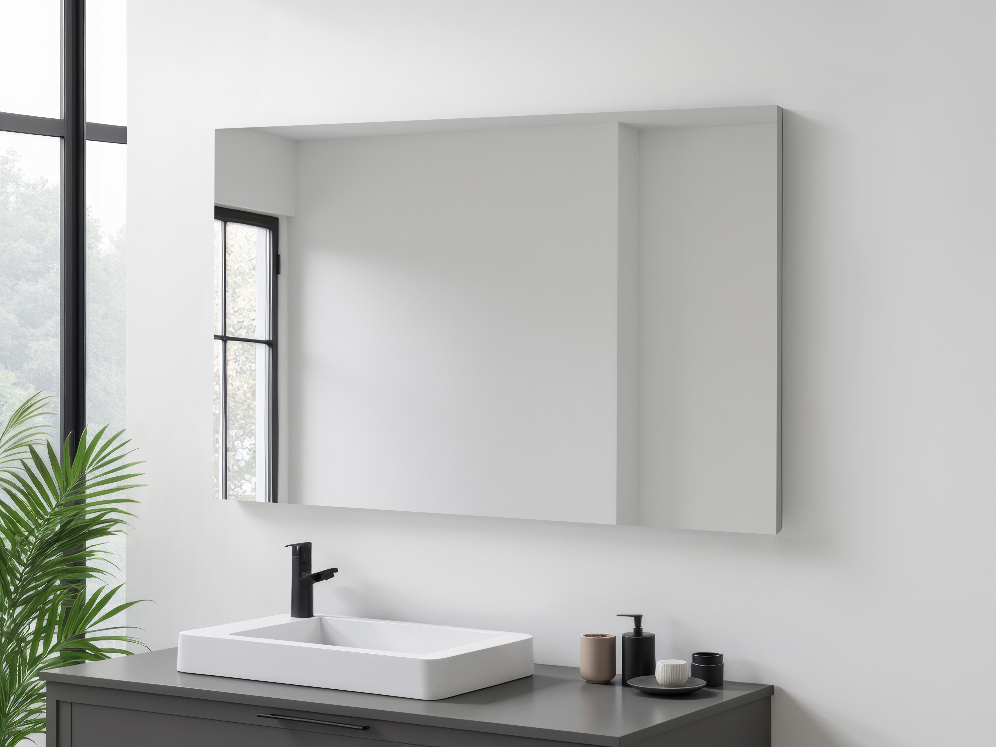 Badspiegel WELLTIME "Florenz", grau, B:100cm H:60cm T:1,8cm, MDF, Spiegel, Badspiegel, in drei Breiten (60cm,80cm,100cm)