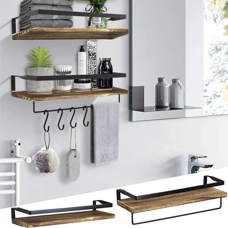 Fournitures de salle de bains cuisine, support de rangement de perçage en bois massif, support mural flottant, accessoires de quincaillerie d'armoire de rangement