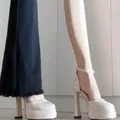 Plate-forme imperméable talons hauts femmes été boucle en cuir verni chaussures à talons épais 11 cm blanc sandales à talons hauts taille 35-42