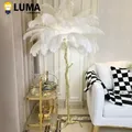 Plumes nordiques modernes LED lampadaires de luxe or/argent autruche lampes sur pied pour salon chambre canapé coin décor à la maison