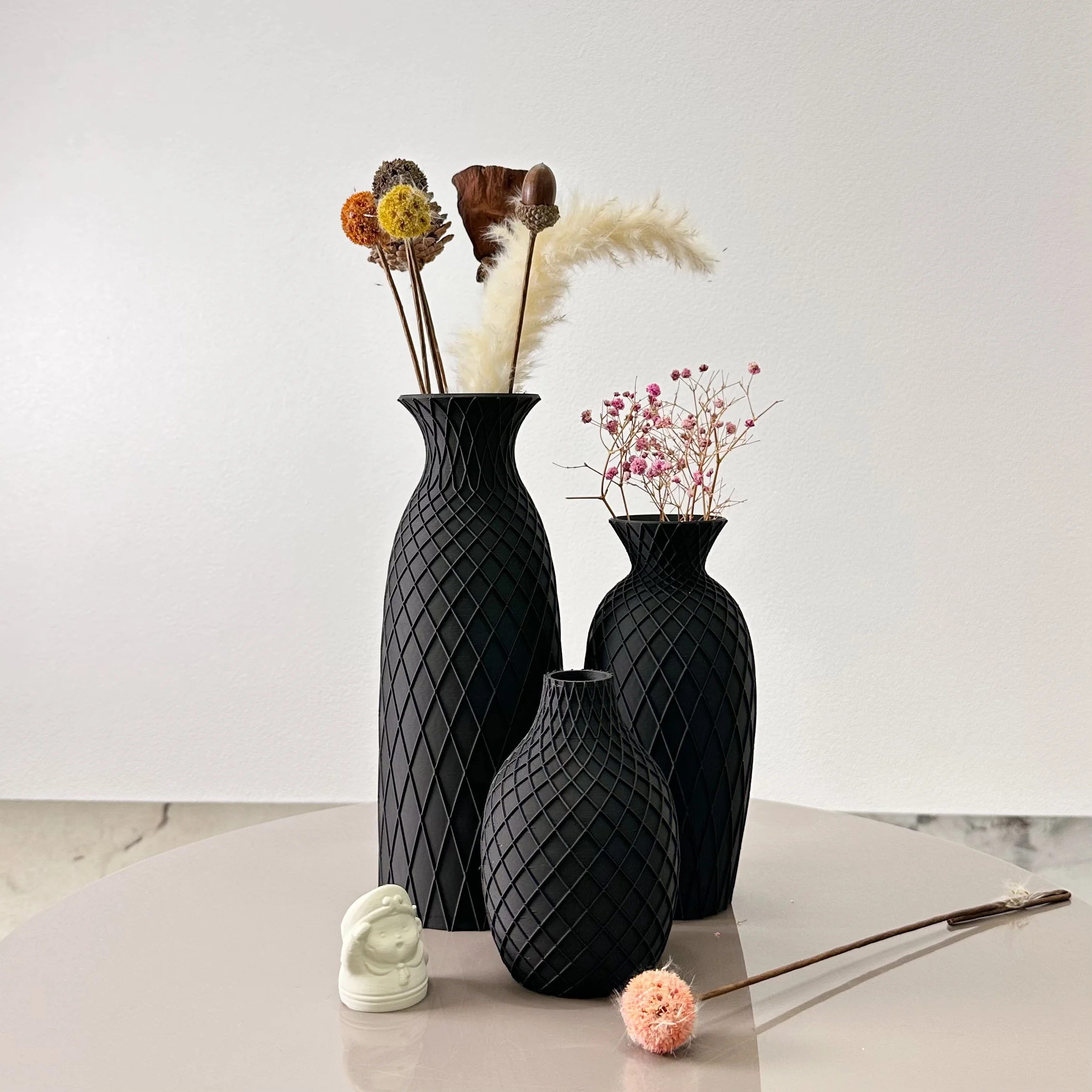 Set da 3 pezzi di vaso strutturato con ragnatela, decorazione per vaso in stile bohémien, vaso per composizioni di fiori secchi, adatto per ornamenti moderni per la decorazione della casa, vaso per