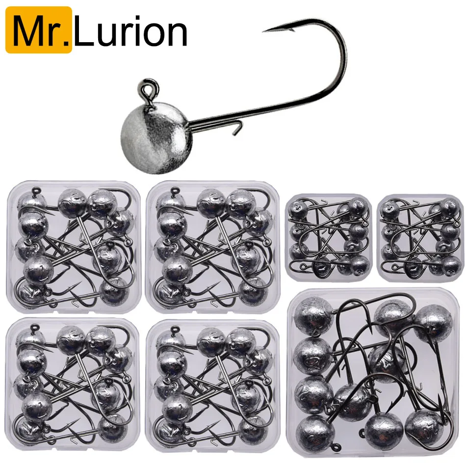 MrLurion Confezione Box 2g 3g 5g 7g 10g 12g 16g 20g gancio con testa jig per attrezzatura da pesca, gancio con esca in carbonio a manovella per verme morbido