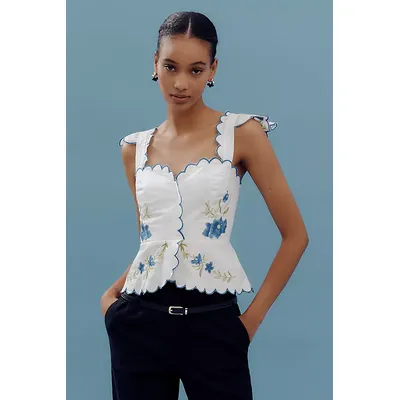 Maeve Ruffle-Strap Scallop Tea Towel Peplum Top