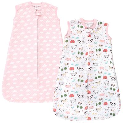 Hudson Baby Infant Girl Premium Quilted Sleeveless Sleeping Bag and Wearable Blanket, Girl Farm Animals