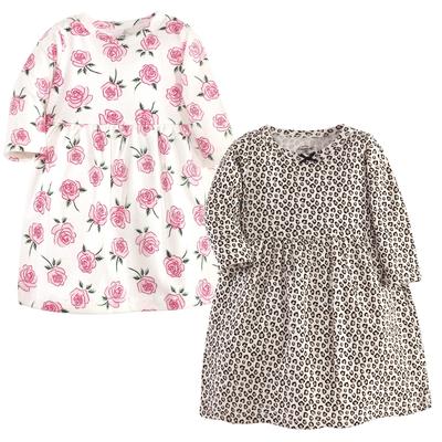 Little Treasure Baby and Baby Girl Cotton Long-Sleeve Dresses 2pk, Leopard Rose