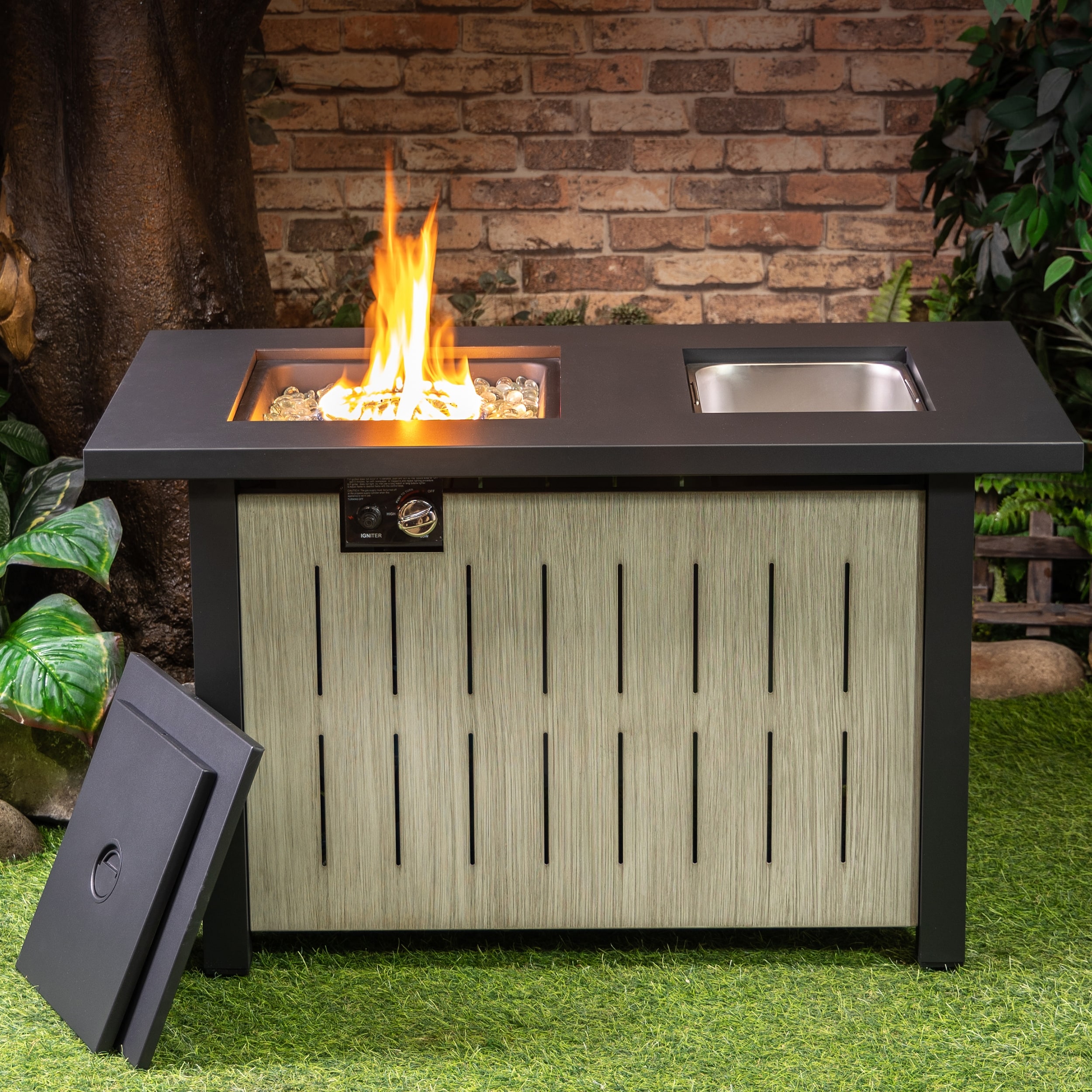 Deko Living 42 Inch Outdoor Propane Gas Fire Pit Table with Ice Bucket