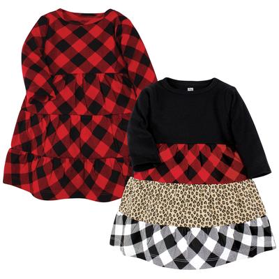 Hudson Baby Girl Cotton Dresses, Buffalo Plaid Leopard