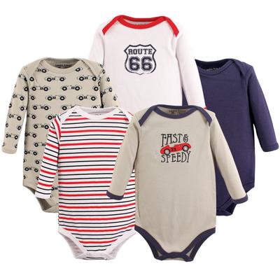 Luvable Friends Baby Boy Cotton Long-Sleeve Bodysuits 5pk, Speedy