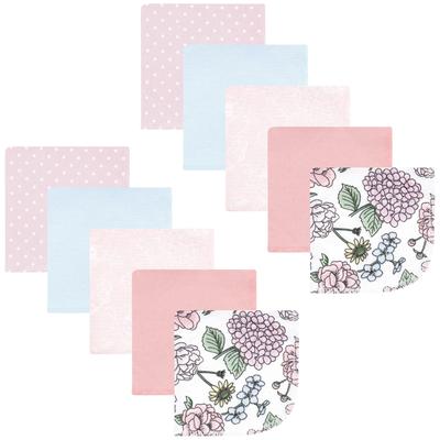 Hudson Baby Infant Girl Flannel Cotton Washcloths, Vintage Blossom 10 Pack, One Size - Vintage Blossom 10 Pack - One Size