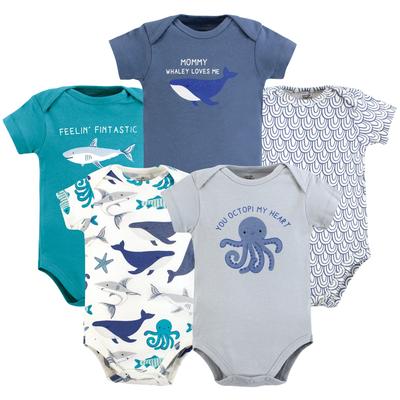 Touched by Nature Infant Boy Organic Cotton Bodysuits, Mystic Sea