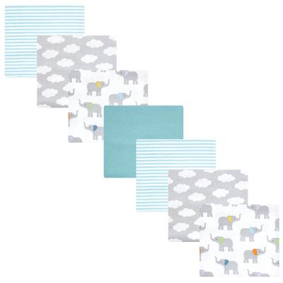 Hudson Baby Cotton Poly Flannel Receiving Blankets Bundle, Teal Elephant, One Size - Teal Elephant - One Size