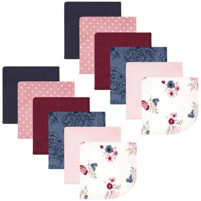 Hudson Baby Infant Girl Flannel Cotton Washcloths, Dusty Rose Floral 12 Pack, One Size - Dusty Rose Floral 12 Pack - One Size