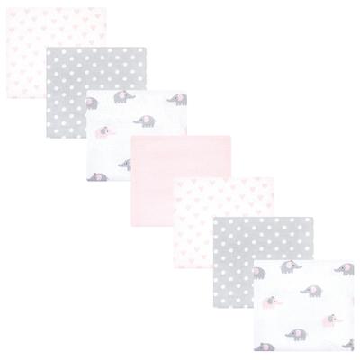 Hudson Baby Infant Girl Cotton Flannel Receiving Blankets Bundle, Pink Gray Elephant, One Size - Pink Gray Elephant - One Size