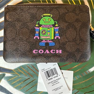 Coach Bags | Cosmic Coach Robot Corner Zip Wristlet Nwt | Color: Brown/Green | Size: Os
