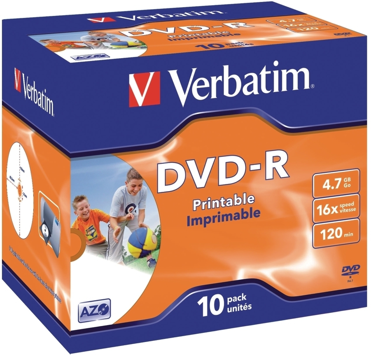 Verbatim DVD-Rohlinge bedruckbar DVD-R 4,7GB/16x im Jewel Case VE=10x10 Stück Image