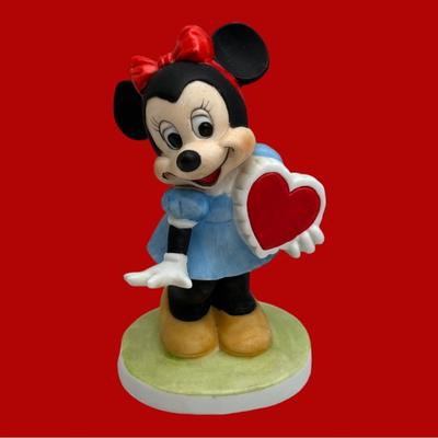 Disney Accents | Vintage Minnie Mouse Figurine Heart Walt Disney Productions Bisque Porcelain | Color: Blue/Red | Size: Os