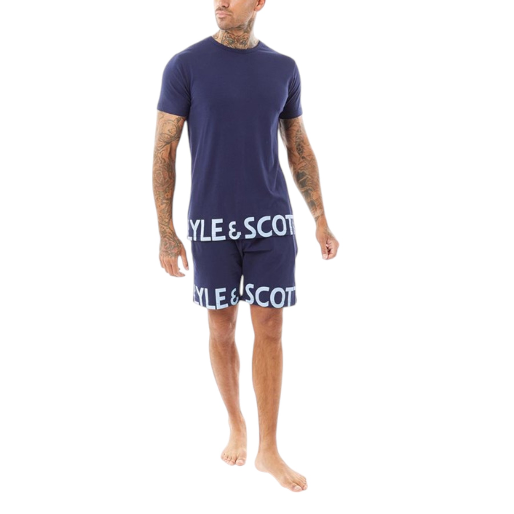 Lyle & Scott Mens Lounge Set T-shirt Shorts Sleepwear Loungewear Summer - Navy Cotton - Size Large | Lyle & Scott Sale | Discount Designer Brands