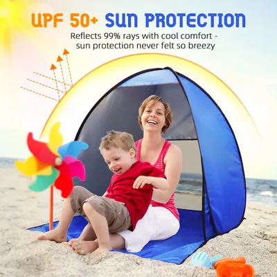 Pop Up Beach Tent Sun Shelter for Summer Camping - UPF 50+ Beach Canopy With Enclosed Door, Portable Easy Up Shade