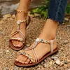 2025 heißer Verkauf Damen Schuhe Gummiband frauen Sandalen Mode Metall Dekoration Casual Sandalen Frauen Neue Plus Größe Flache sandalen