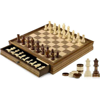 Peradix Schach Dame Spiel 2 in 1 Magnetisch Schachspiel aus Walnuss Holz, 32x32 cm Schachbrett Image