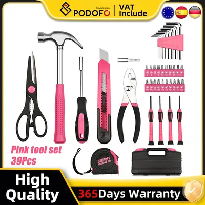 39Pcs Pink Home Tool Kit General Household Hand Tool Kit Household Repair Tool Set For Home Improvement Garage Tools