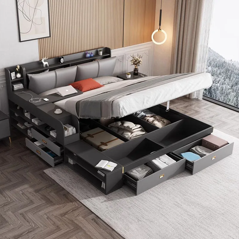 Ergonomisches Villa-Doppelbett, Designer, glamourös, modern, King-Size-Bett, Rahmen, Stauraum, sicherer Schlaf, Schreibtisch, Camas De Casal, Hotelmöbel Image