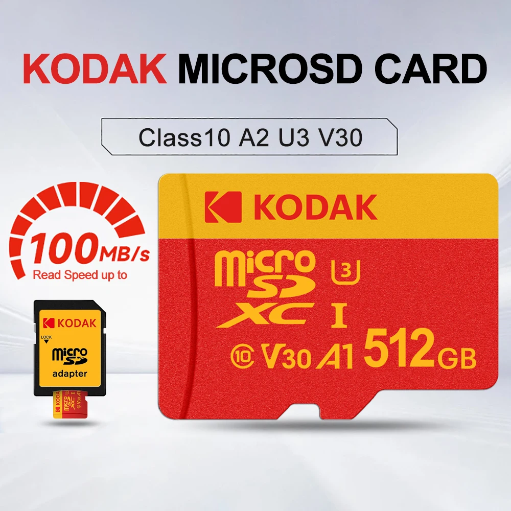 Kodak Speicherkarte 512 GB Microsd mit SD-Adapter Speicherkarte Class10 U3 4K High Speed C10 TF Flash-Karte für Mobiltelefone Image