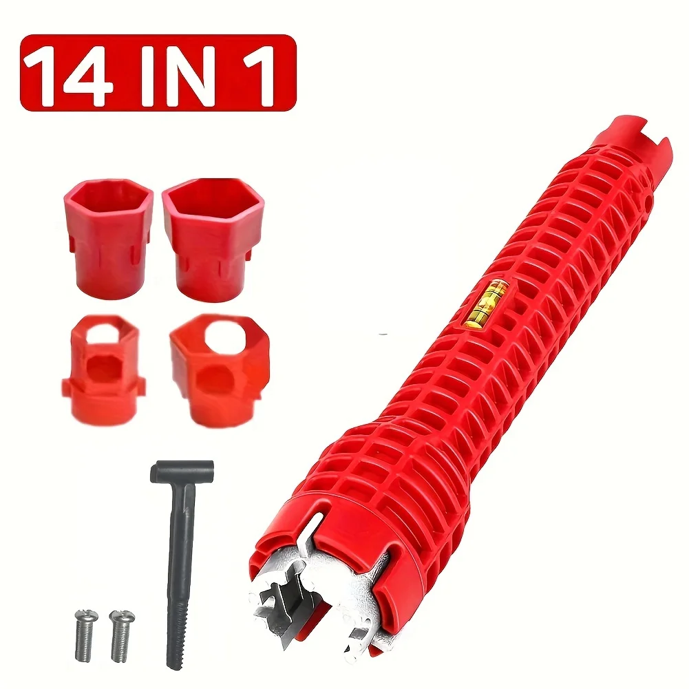 14-in-1-Waschbecken-Wasserhahn-Schraubenschlüssel, Sanitär-Reparatur-Werkzeug, Griff, Doppelkopf-Schraubenschlüssel, Schraubenschlüssel, Werkzeug-Installer, Ratschenschlüssel-Set für Badezimmer