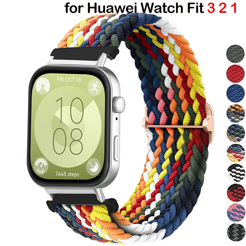 Geflochtenes Nylonarmband für Huawei Watch Fit 3 2 1 Band, verstellbares Sportarmband für Huawei Watch Fit3 2 1, gewebtes elastisches Correas Image