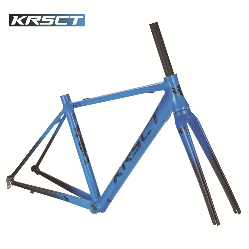 Leichter Aluminium-Rennradrahmen und Carbon-Gabel-Set, V-Brake-Rahmen, konische Vollcarbon-Gabel, 44–48 cm Größen, passend für 25C/28C-Reifen