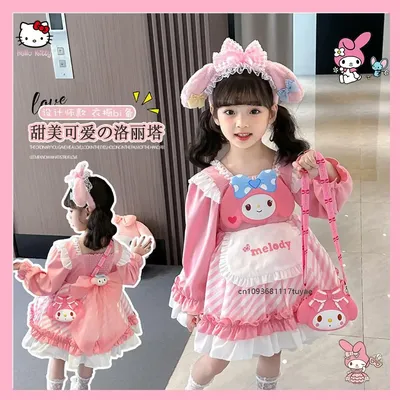 Kawaii Sanrios Kinder Prinzessin Kleid Kawaii Mädchen Anime Melody Party Cosplay Kleid Cartoon Rosa Image