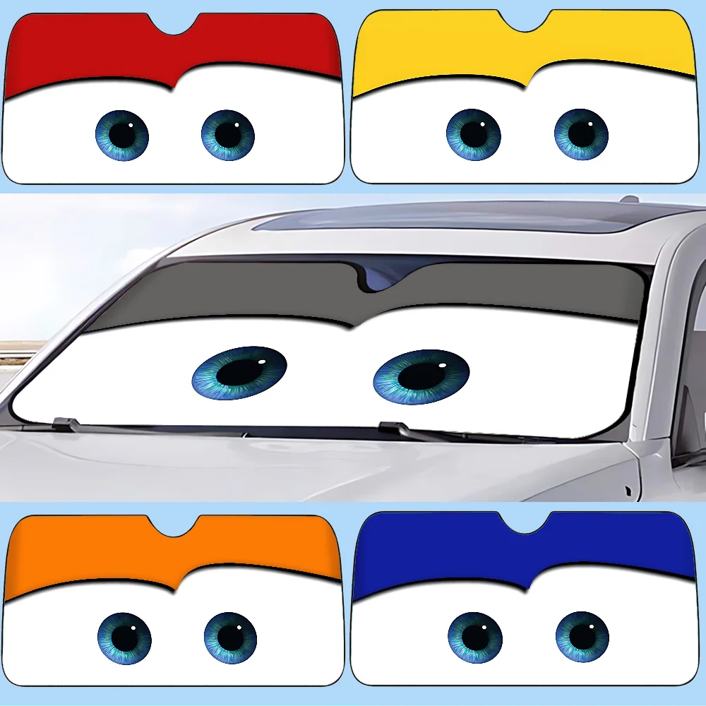 L-Lightning M-McQueen Eyes Auto-Sonnenschutz, Windschutzscheibe, Frontscheibe, 70 x 130 cm, Sonnenblende, Solar-Schutz, kariert, Geschenk, Neuheit, Auto Image