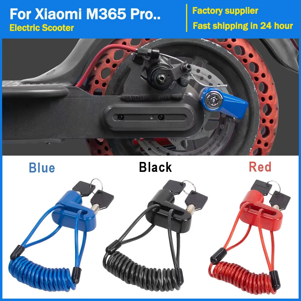 Langlebiges Anti-Diebstahl-Bremsscheiben-Sicherheitsschloss für Xiaomi M365 Pro 1S Elektroroller-Schlösser mit Aufbewahrungsleitung, Rot/Blau Image