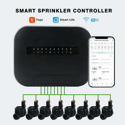 8 Station WiFi Tuya Smart Sprinkler System 6 Zonen Gartenbewässerungssteuerung Wasserventil Timer für automatische Rasenbewässerung