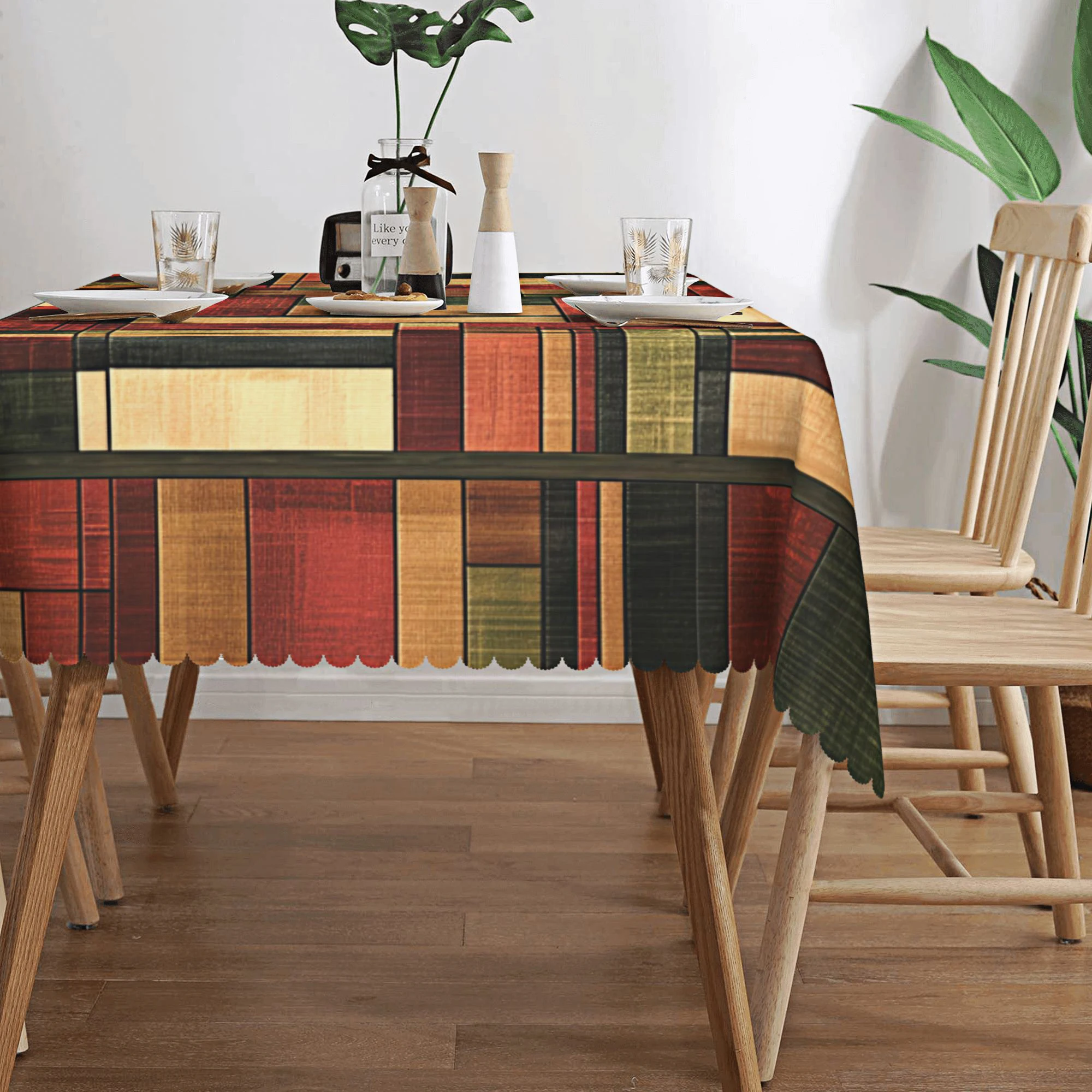 1-teilige Retro-Tischdecke mit mehrfarbigen Streifen und kariertem Aufdruck, 5 Größen erhältlich, mit elegantem Rand geprägt – geeignet für Cinco De Mayo, Geburtstagsfeier und den täglichen Gebrauch – Image