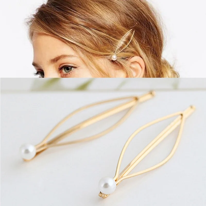 1 Paar einfache und elegante Accessoires im koreanischen Stil, vielseitige Perlgold-Haarspangen mit Metallklammern, Haar-Accessoires