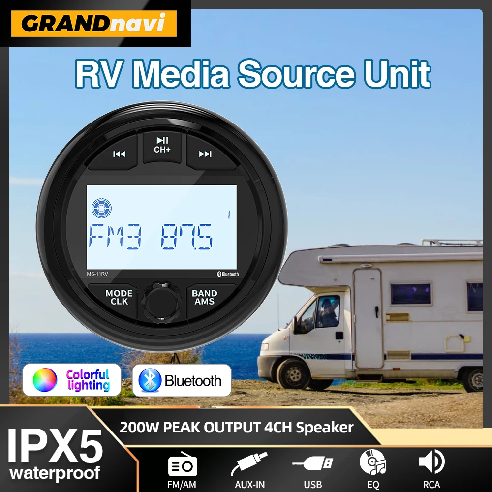RV Stereo Für Motor Home Yacht Gauge ATV UTV Marine Wasserdichte IPX5 MP3 Boot Radio Player Bluetooth FM AM Audio Warenkorb Boot Image